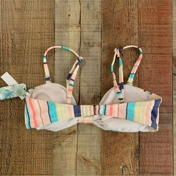 Striped Celebrity Pink Bikini Top Adjustable Straps Soft Cup Padding Swimwear - Picture 5 of 7